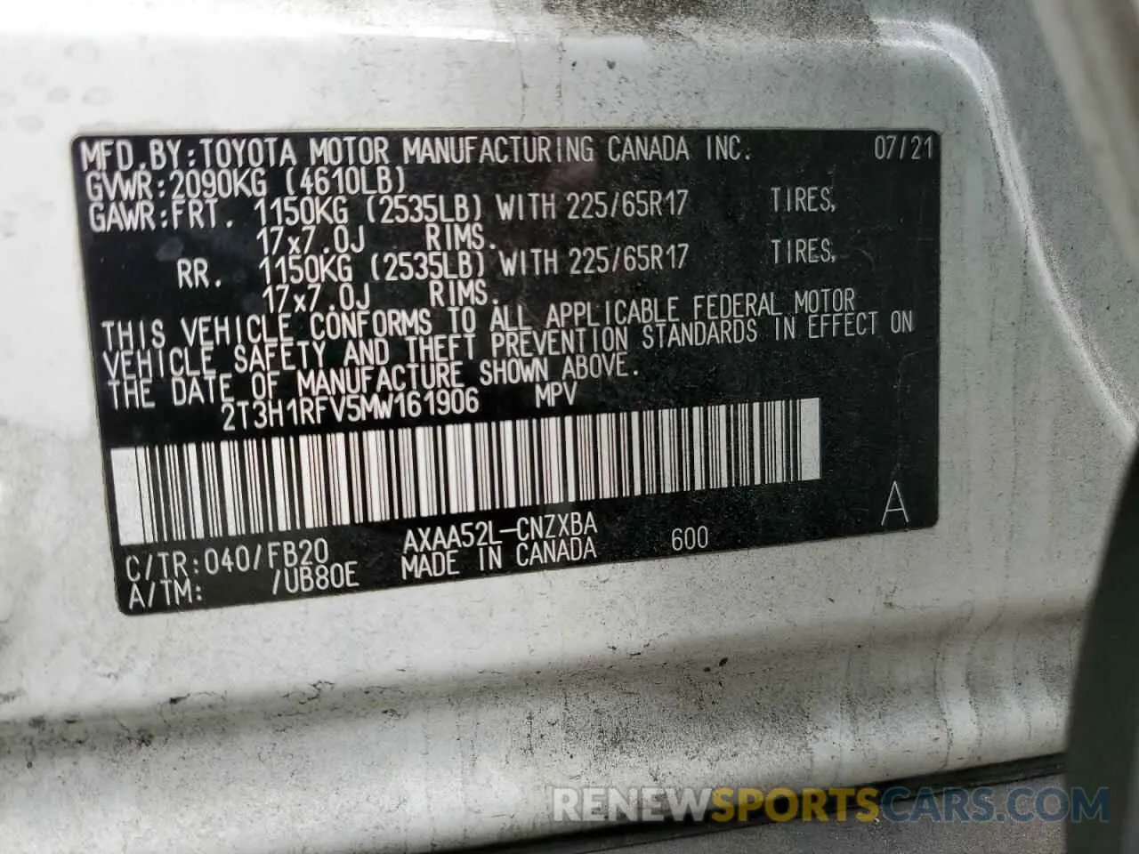 12 Photograph of a damaged car 2T3H1RFV5MW161906 TOYOTA RAV4 2021