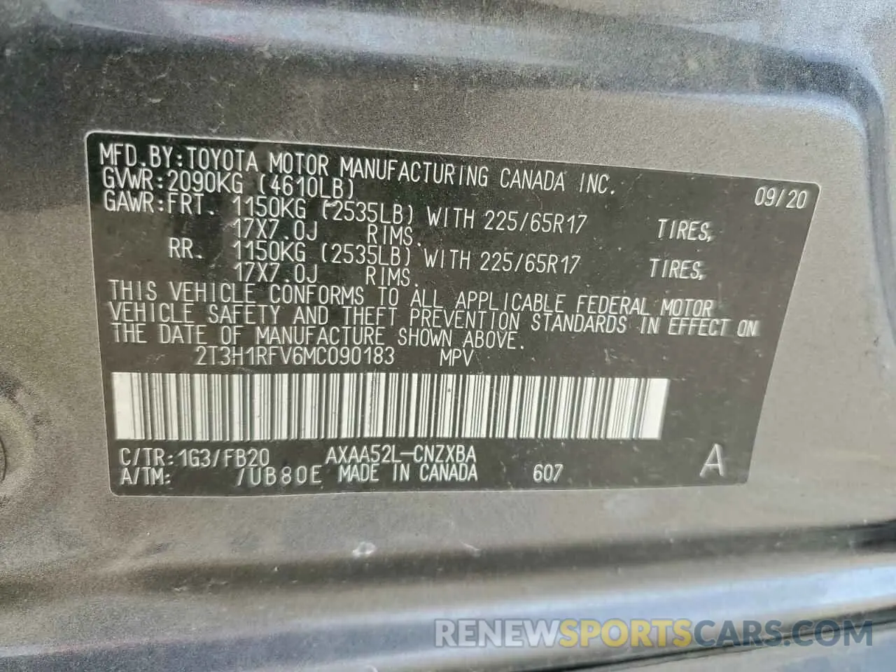 13 Photograph of a damaged car 2T3H1RFV6MC090183 TOYOTA RAV4 2021