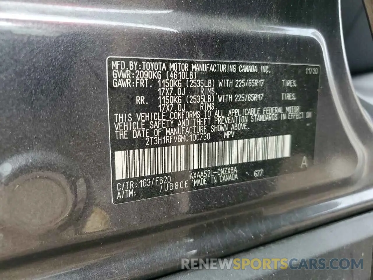 14 Photograph of a damaged car 2T3H1RFV6MC100730 TOYOTA RAV4 2021