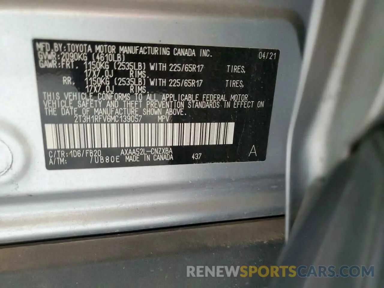 13 Photograph of a damaged car 2T3H1RFV6MC139057 TOYOTA RAV4 2021