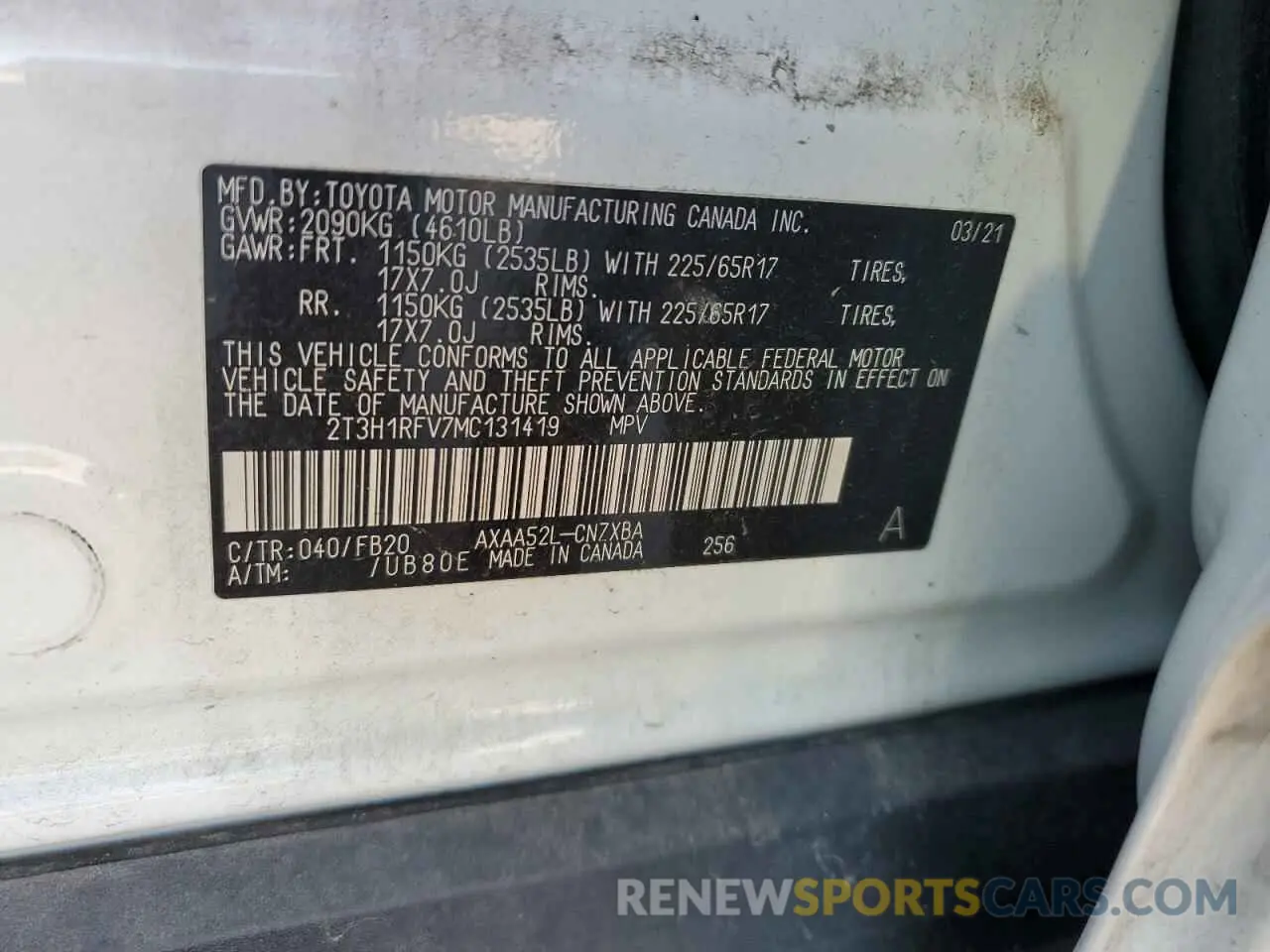 13 Photograph of a damaged car 2T3H1RFV7MC131419 TOYOTA RAV4 2021