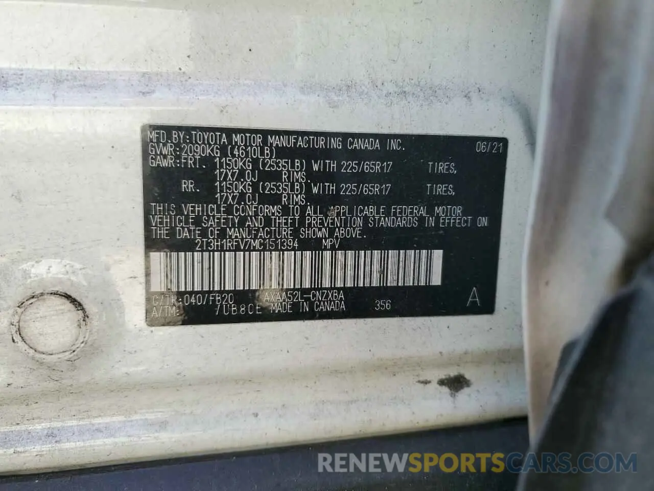 14 Photograph of a damaged car 2T3H1RFV7MC151394 TOYOTA RAV4 2021
