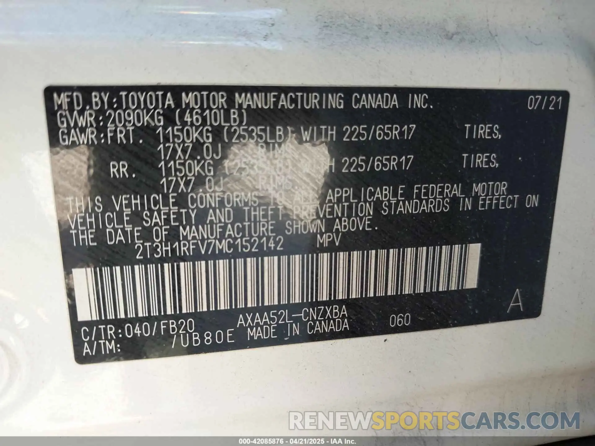 9 Photograph of a damaged car 2T3H1RFV7MC152142 TOYOTA RAV4 2021