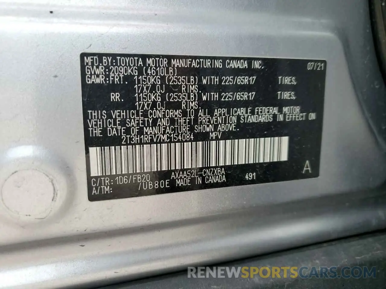 14 Photograph of a damaged car 2T3H1RFV7MC154084 TOYOTA RAV4 2021