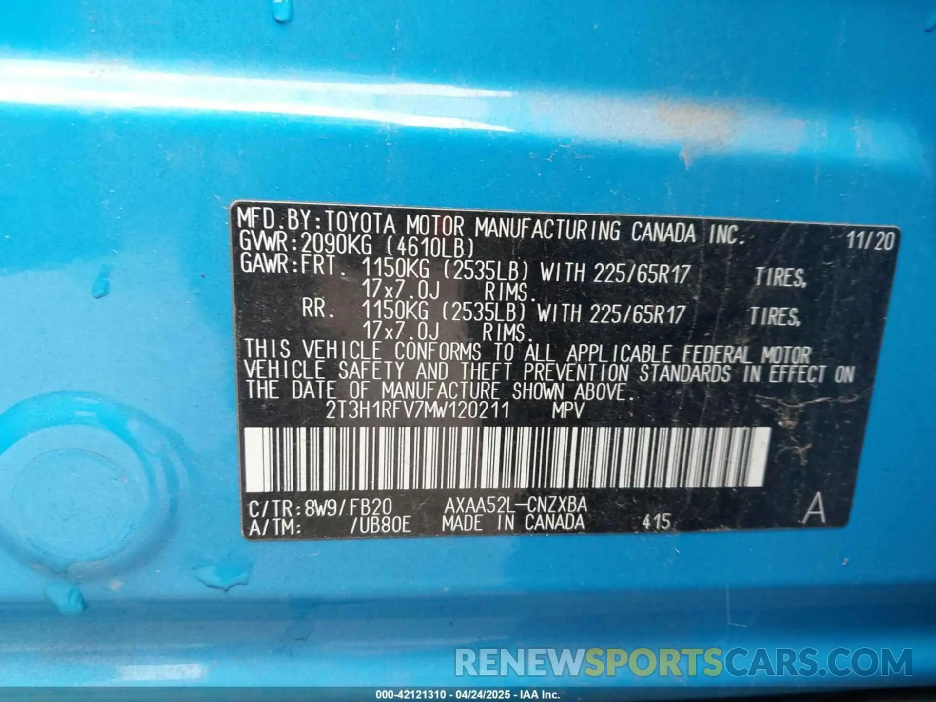9 Photograph of a damaged car 2T3H1RFV7MW120211 TOYOTA RAV4 2021