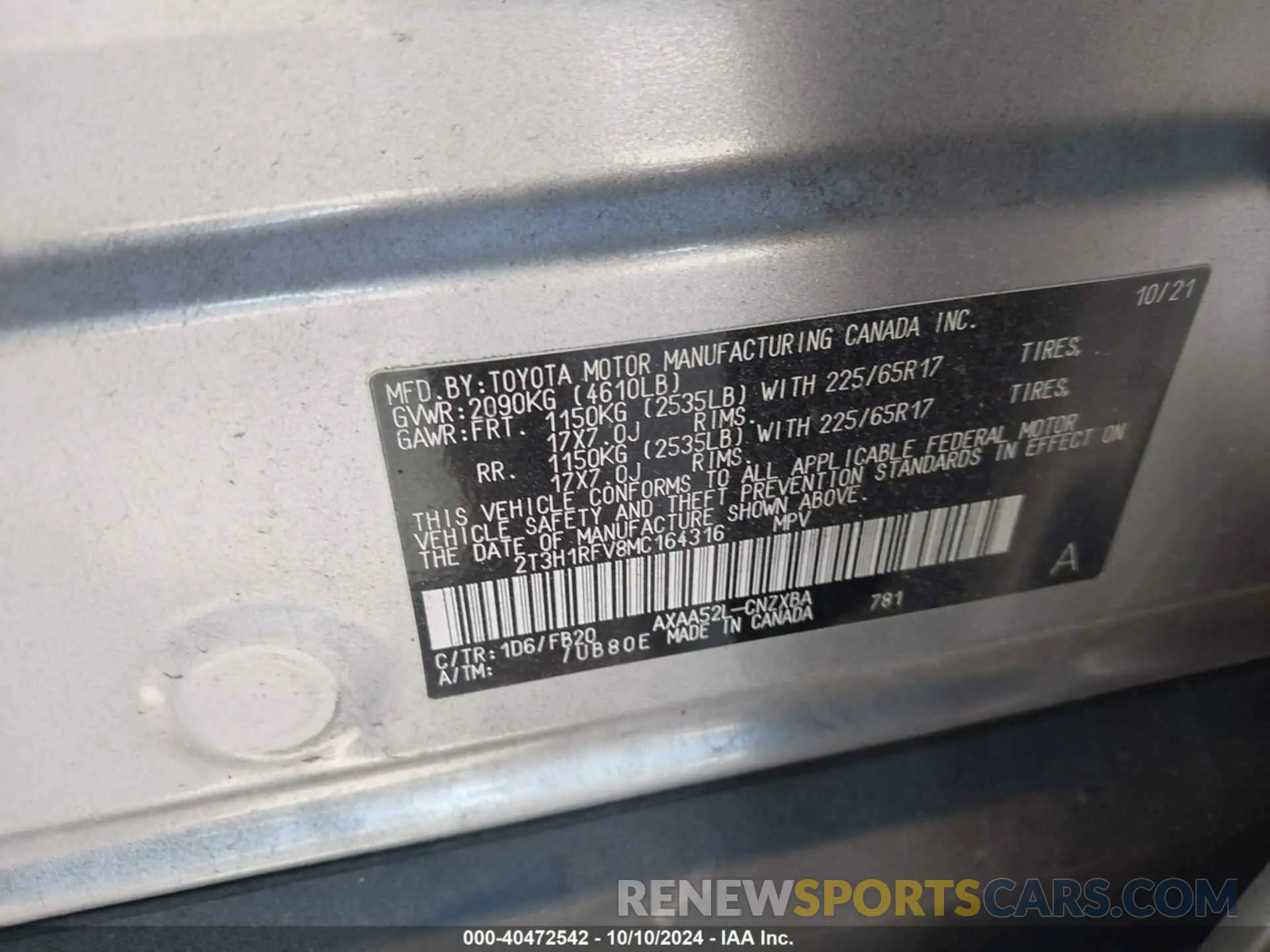 9 Photograph of a damaged car 2T3H1RFV8MC164316 TOYOTA RAV4 2021