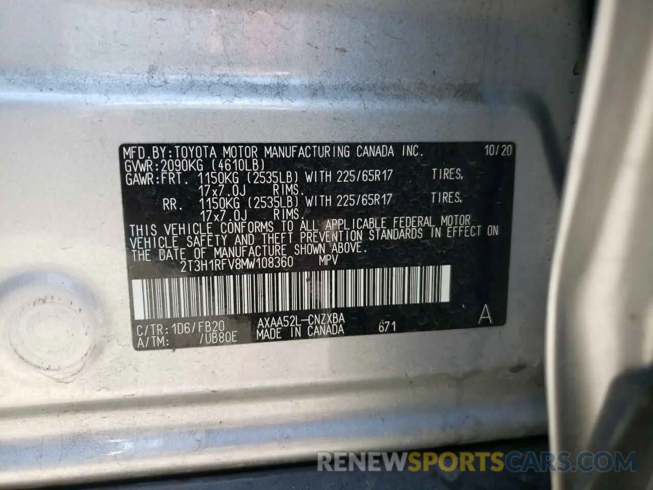 13 Photograph of a damaged car 2T3H1RFV8MW108360 TOYOTA RAV4 2021