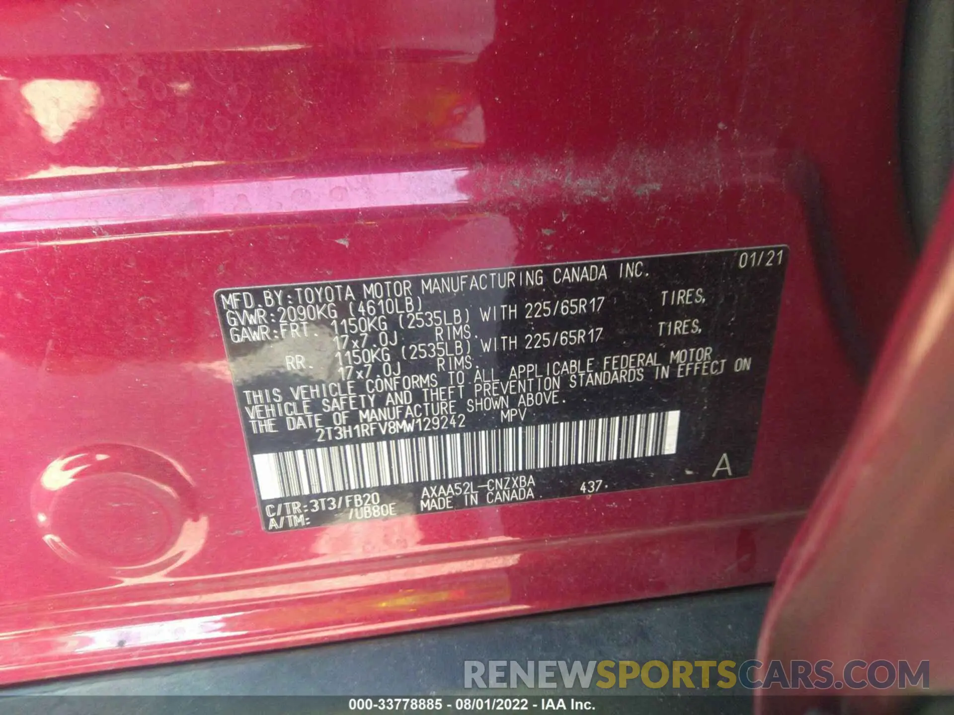 9 Photograph of a damaged car 2T3H1RFV8MW129242 TOYOTA RAV4 2021
