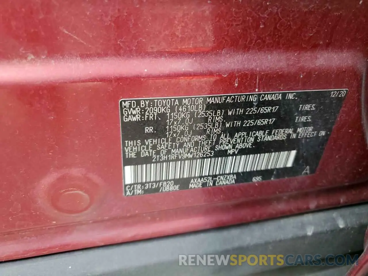 13 Photograph of a damaged car 2T3H1RFV9MW126253 TOYOTA RAV4 2021