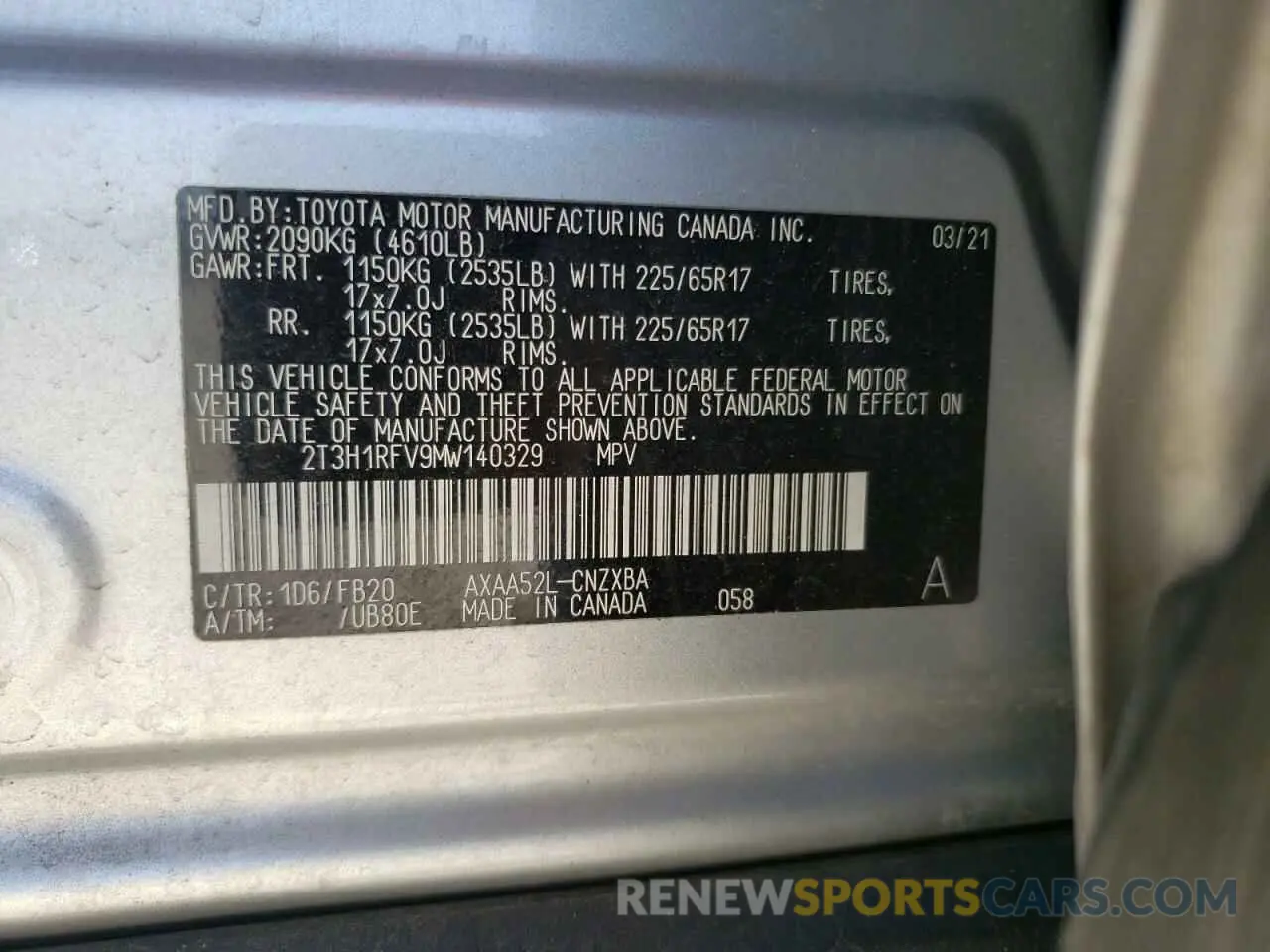 13 Photograph of a damaged car 2T3H1RFV9MW140329 TOYOTA RAV4 2021