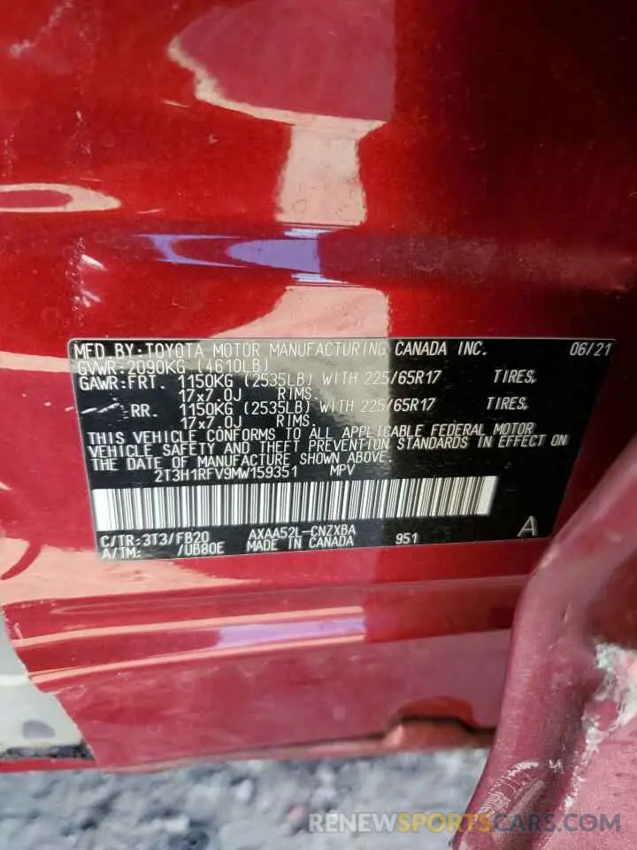 14 Photograph of a damaged car 2T3H1RFV9MW159351 TOYOTA RAV4 2021