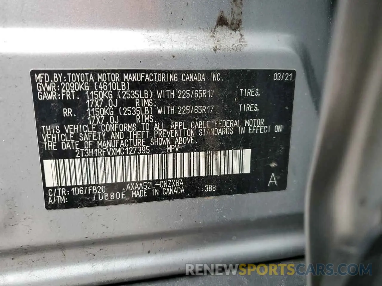 13 Photograph of a damaged car 2T3H1RFVXMC127395 TOYOTA RAV4 2021