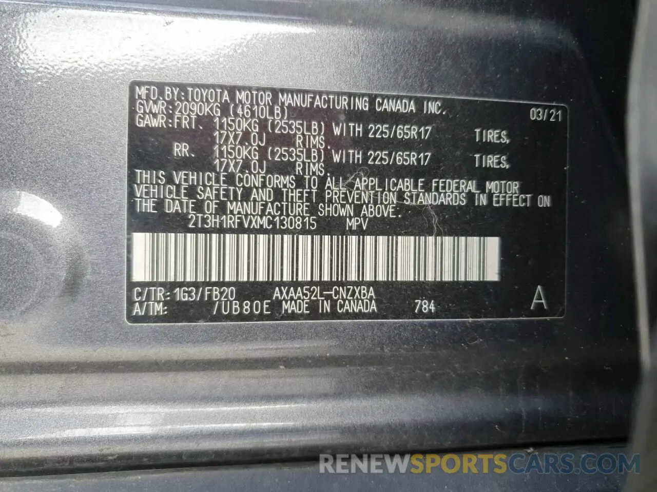 15 Photograph of a damaged car 2T3H1RFVXMC130815 TOYOTA RAV4 2021