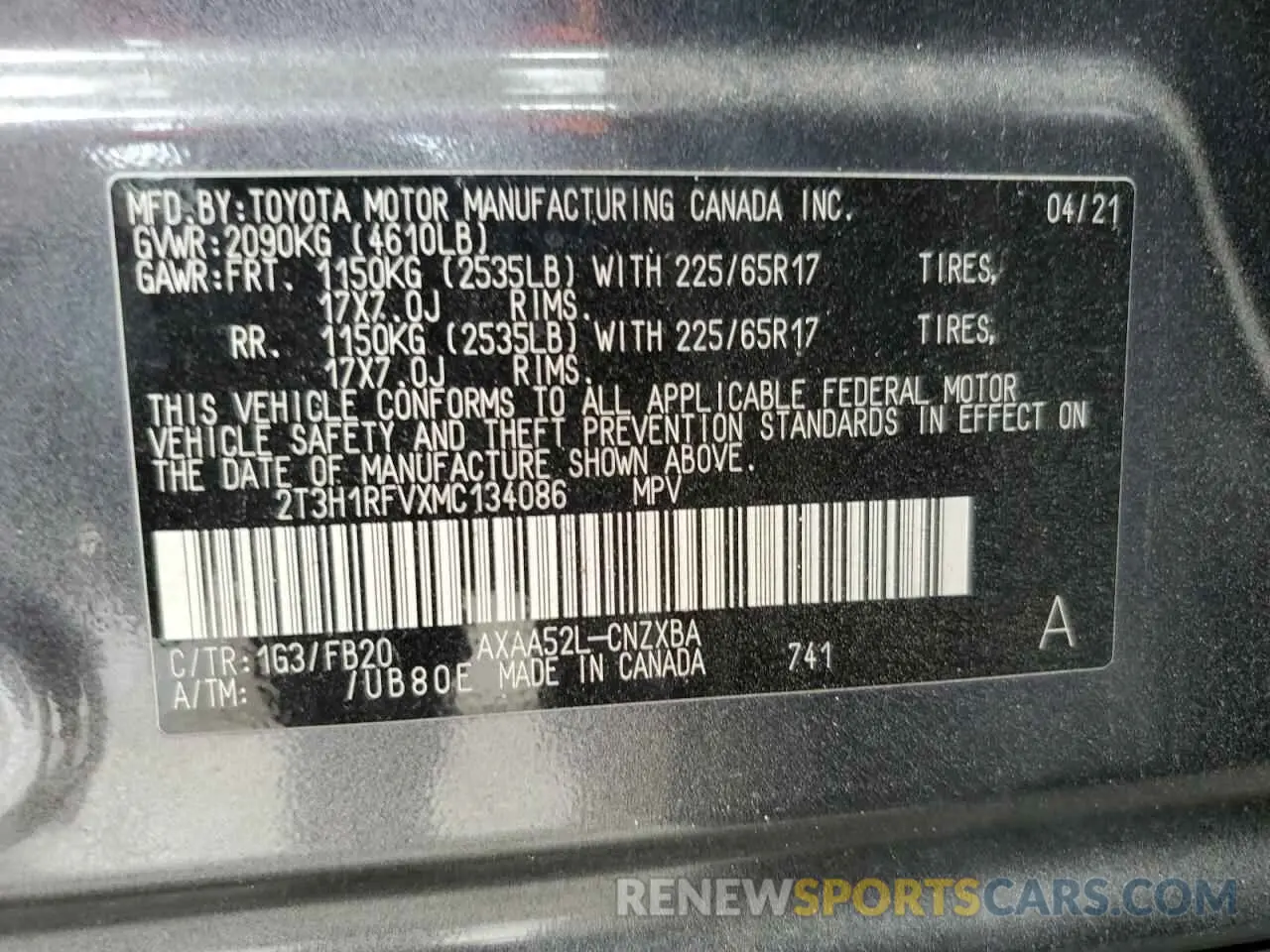 13 Photograph of a damaged car 2T3H1RFVXMC134086 TOYOTA RAV4 2021