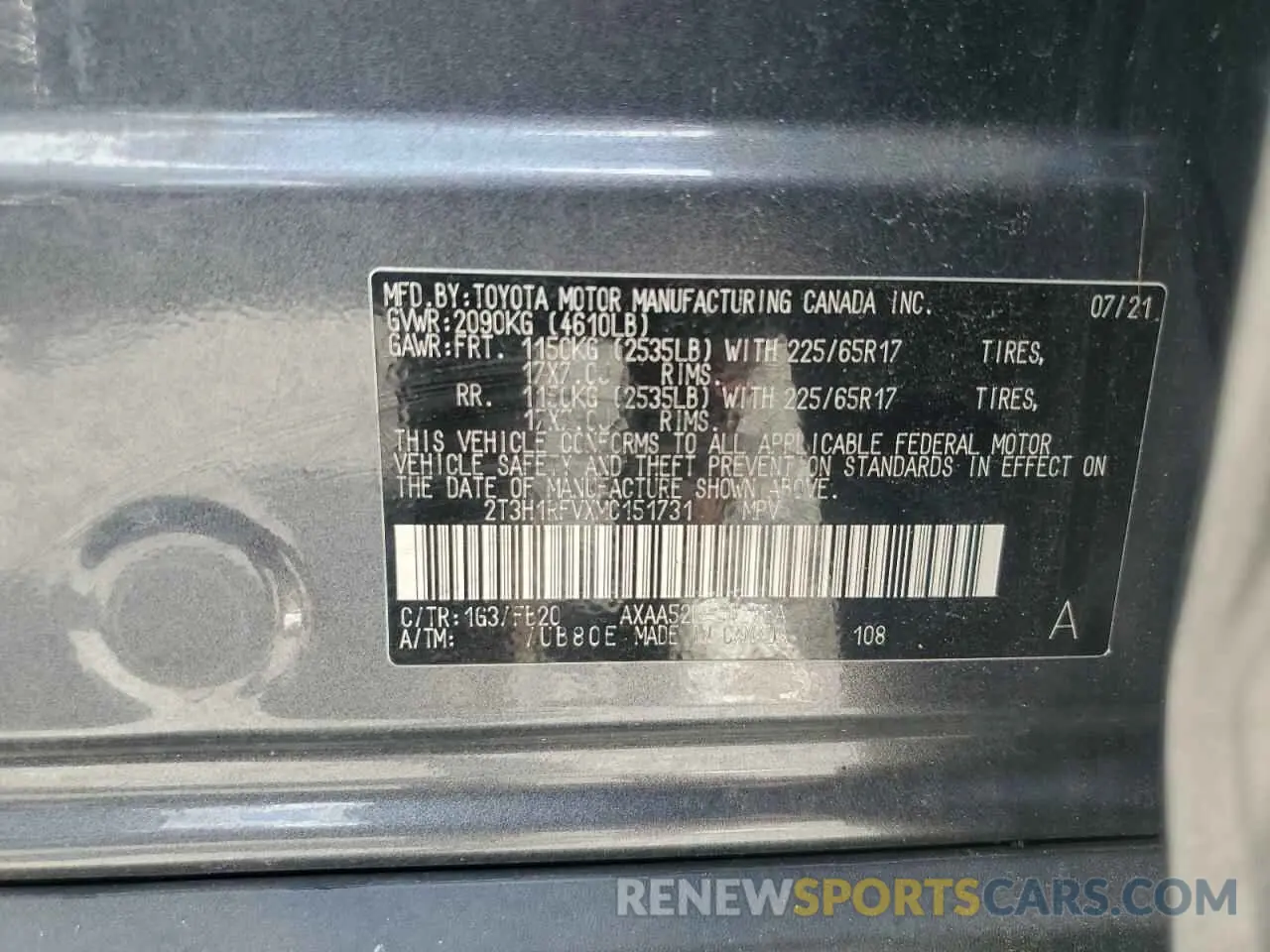 13 Photograph of a damaged car 2T3H1RFVXMC151731 TOYOTA RAV4 2021