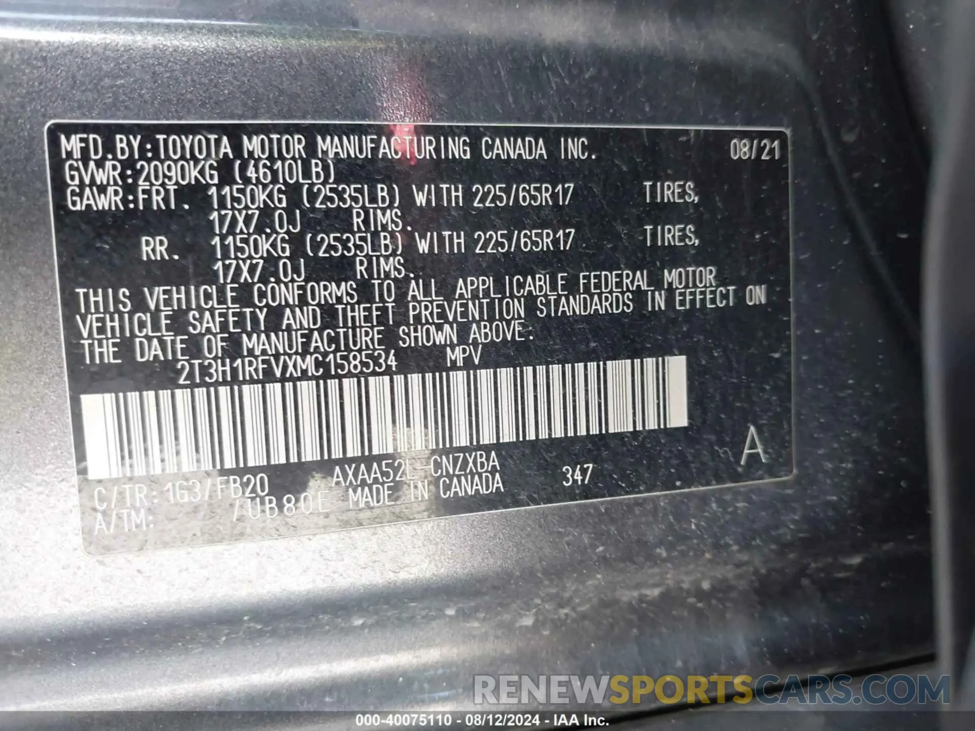 9 Photograph of a damaged car 2T3H1RFVXMC158534 TOYOTA RAV4 2021