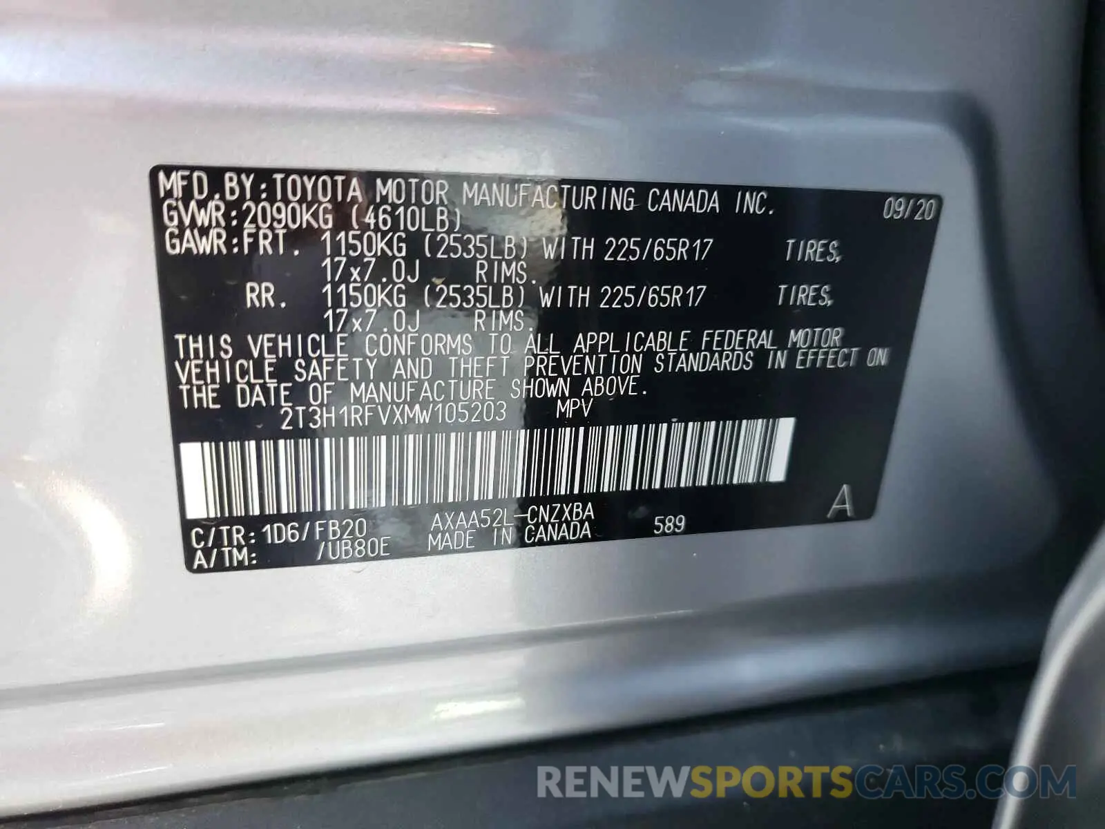 10 Photograph of a damaged car 2T3H1RFVXMW105203 TOYOTA RAV4 2021