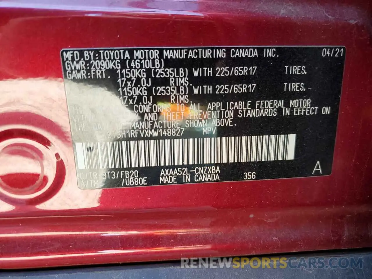 12 Photograph of a damaged car 2T3H1RFVXMW148827 TOYOTA RAV4 2021
