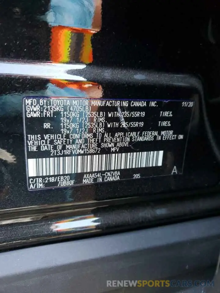 15 Photograph of a damaged car 2T3J1RFV0MW158672 TOYOTA RAV4 2021