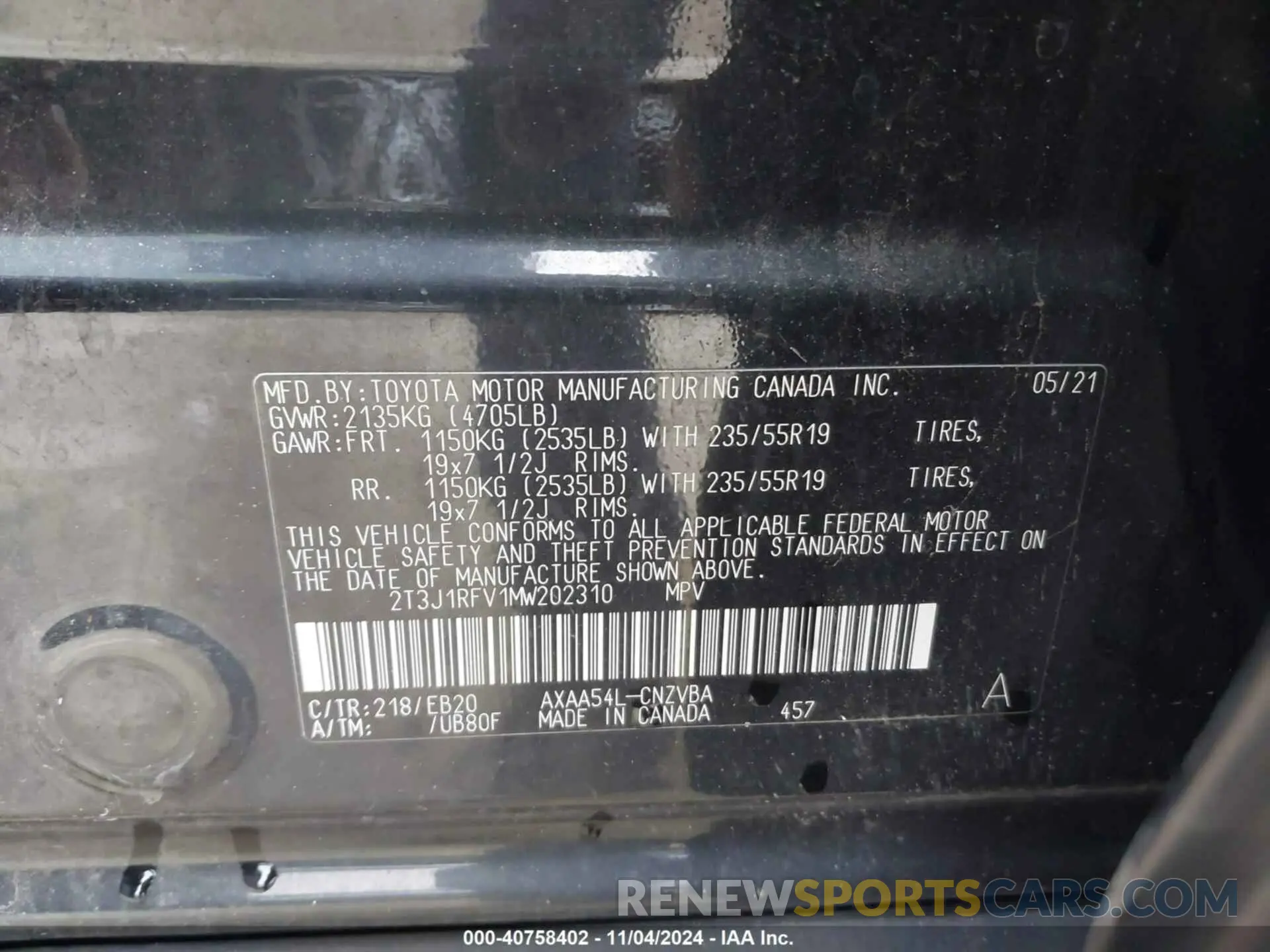 9 Photograph of a damaged car 2T3J1RFV1MW202310 TOYOTA RAV4 2021