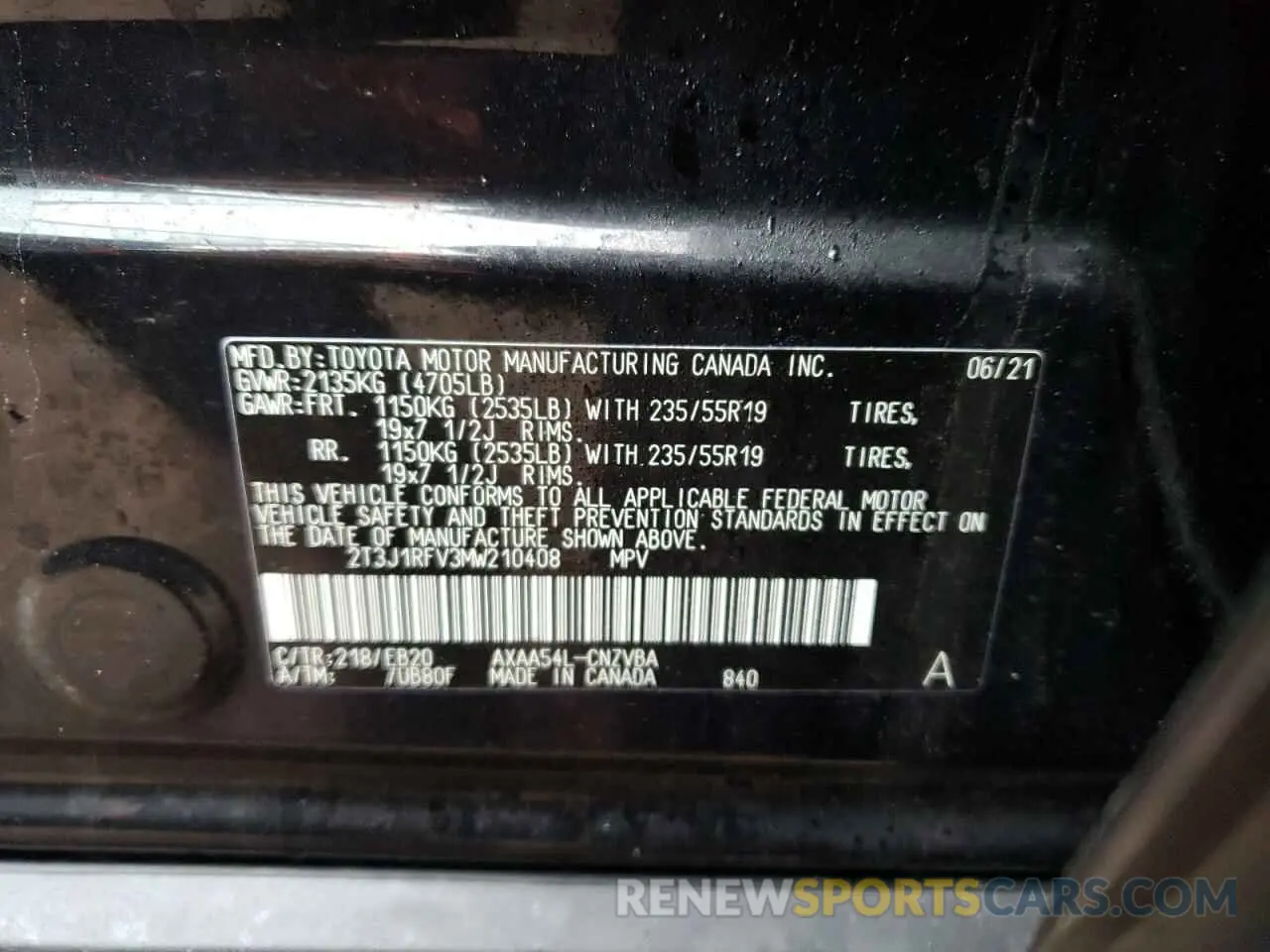 12 Photograph of a damaged car 2T3J1RFV3MW210408 TOYOTA RAV4 2021