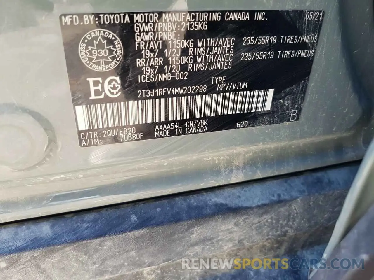 13 Photograph of a damaged car 2T3J1RFV4MW202298 TOYOTA RAV4 2021
