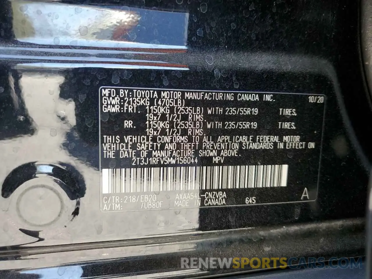 13 Photograph of a damaged car 2T3J1RFV5MW156044 TOYOTA RAV4 2021