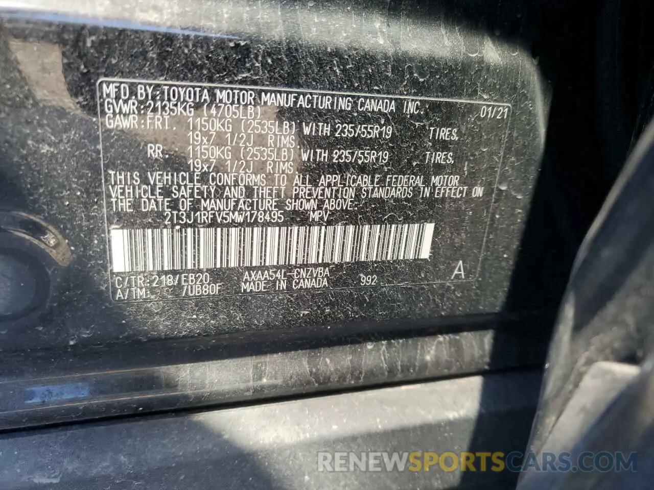 13 Photograph of a damaged car 2T3J1RFV5MW178495 TOYOTA RAV4 2021