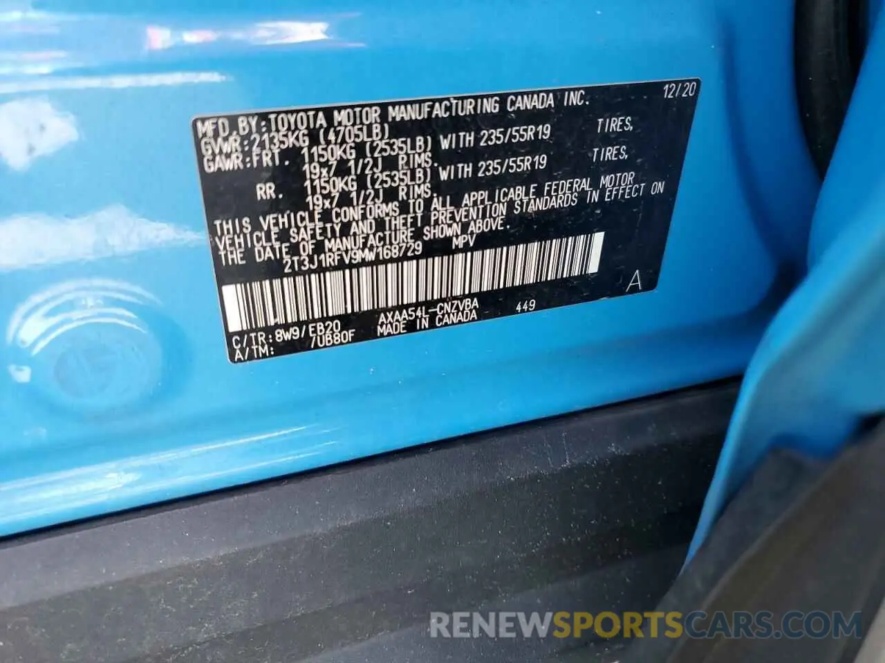 13 Photograph of a damaged car 2T3J1RFV9MW168729 TOYOTA RAV4 2021
