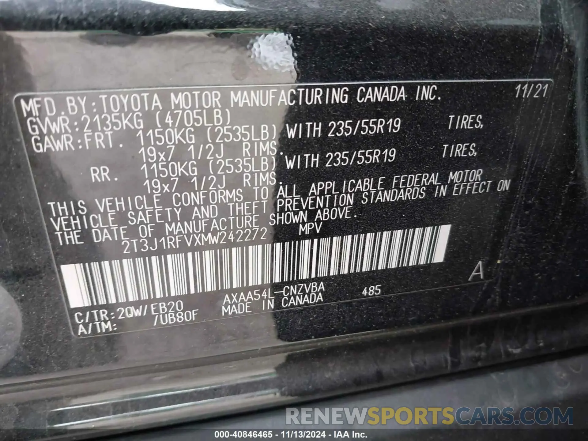 9 Photograph of a damaged car 2T3J1RFVXMW242272 TOYOTA RAV4 2021