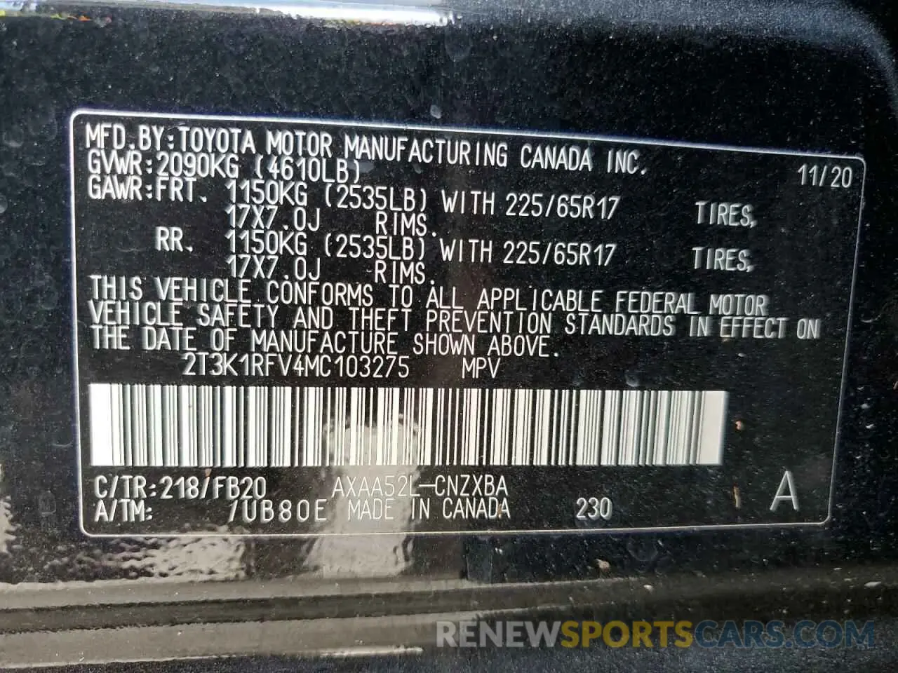 14 Photograph of a damaged car 2T3K1RFV4MC103275 TOYOTA RAV4 2021