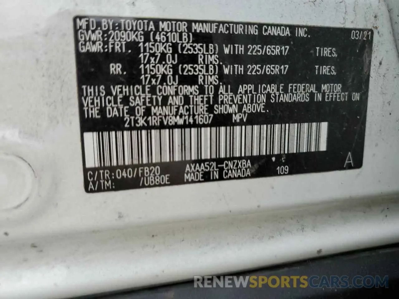 14 Photograph of a damaged car 2T3K1RFV8MW141607 TOYOTA RAV4 2021