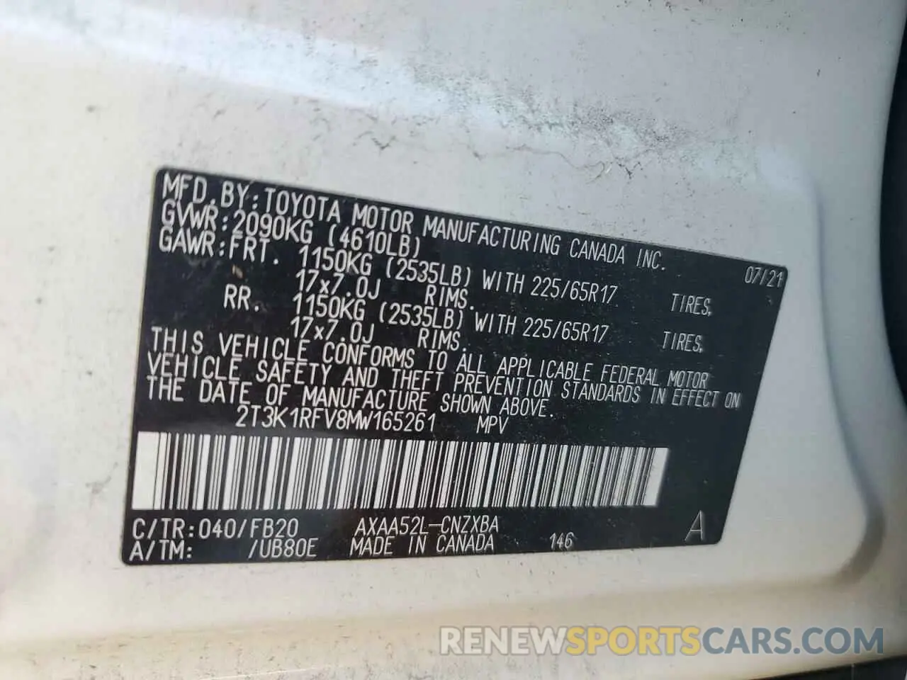 13 Photograph of a damaged car 2T3K1RFV8MW165261 TOYOTA RAV4 2021