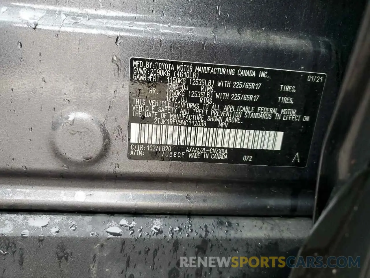 13 Photograph of a damaged car 2T3K1RFV9MC112098 TOYOTA RAV4 2021