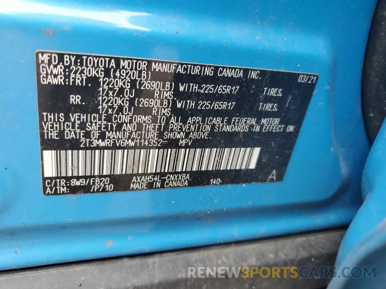 14 Photograph of a damaged car 2T3MWRFV6MW114352 TOYOTA RAV4 2021