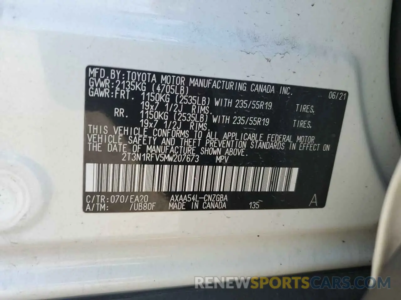 13 Photograph of a damaged car 2T3N1RFV5MW207673 TOYOTA RAV4 2021
