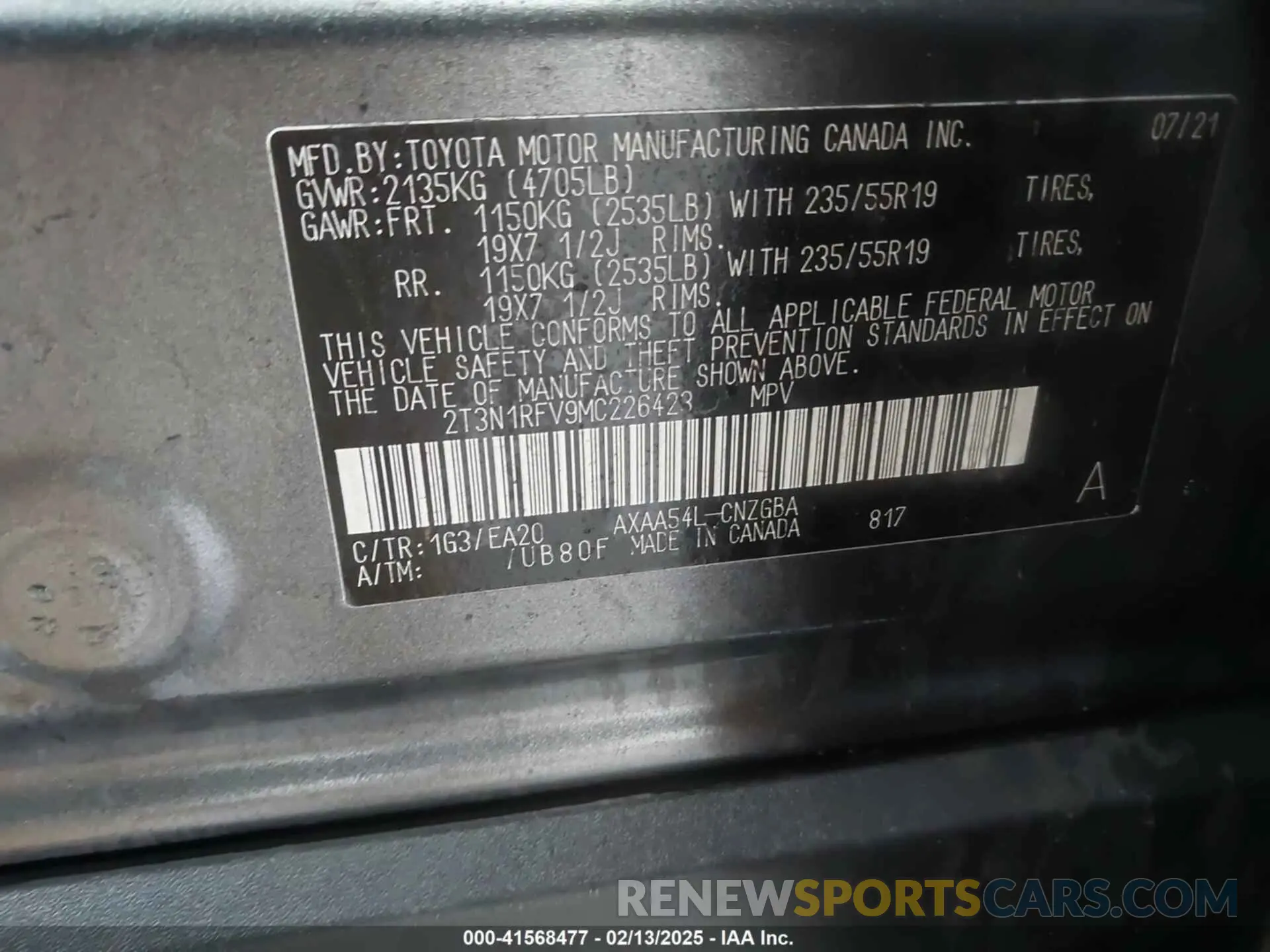9 Photograph of a damaged car 2T3N1RFV9MC226423 TOYOTA RAV4 2021
