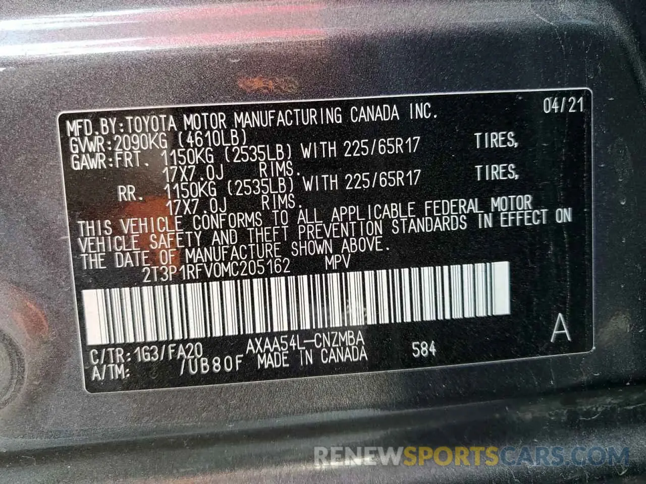 12 Photograph of a damaged car 2T3P1RFV0MC205162 TOYOTA RAV4 2021