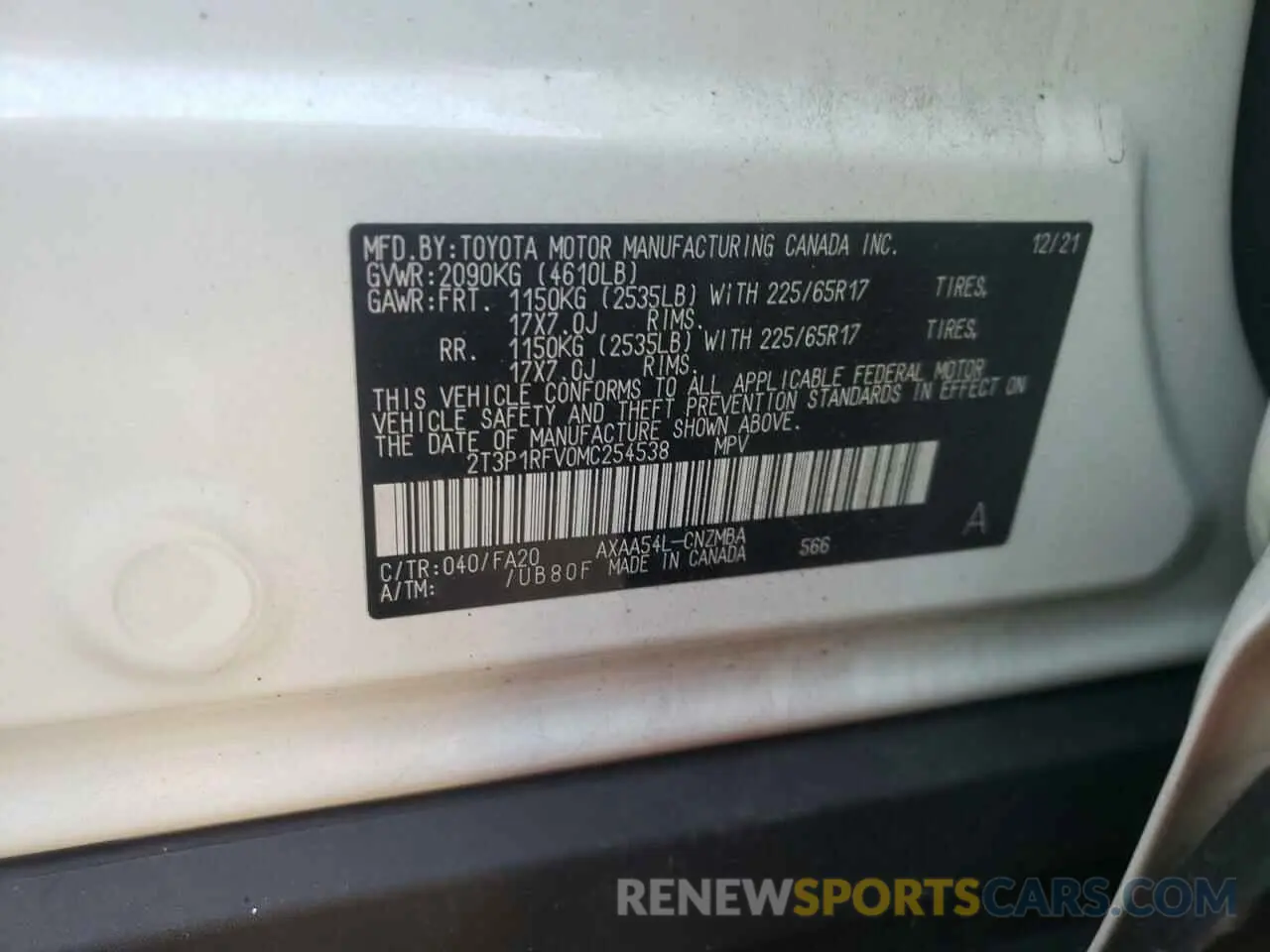 13 Photograph of a damaged car 2T3P1RFV0MC254538 TOYOTA RAV4 2021