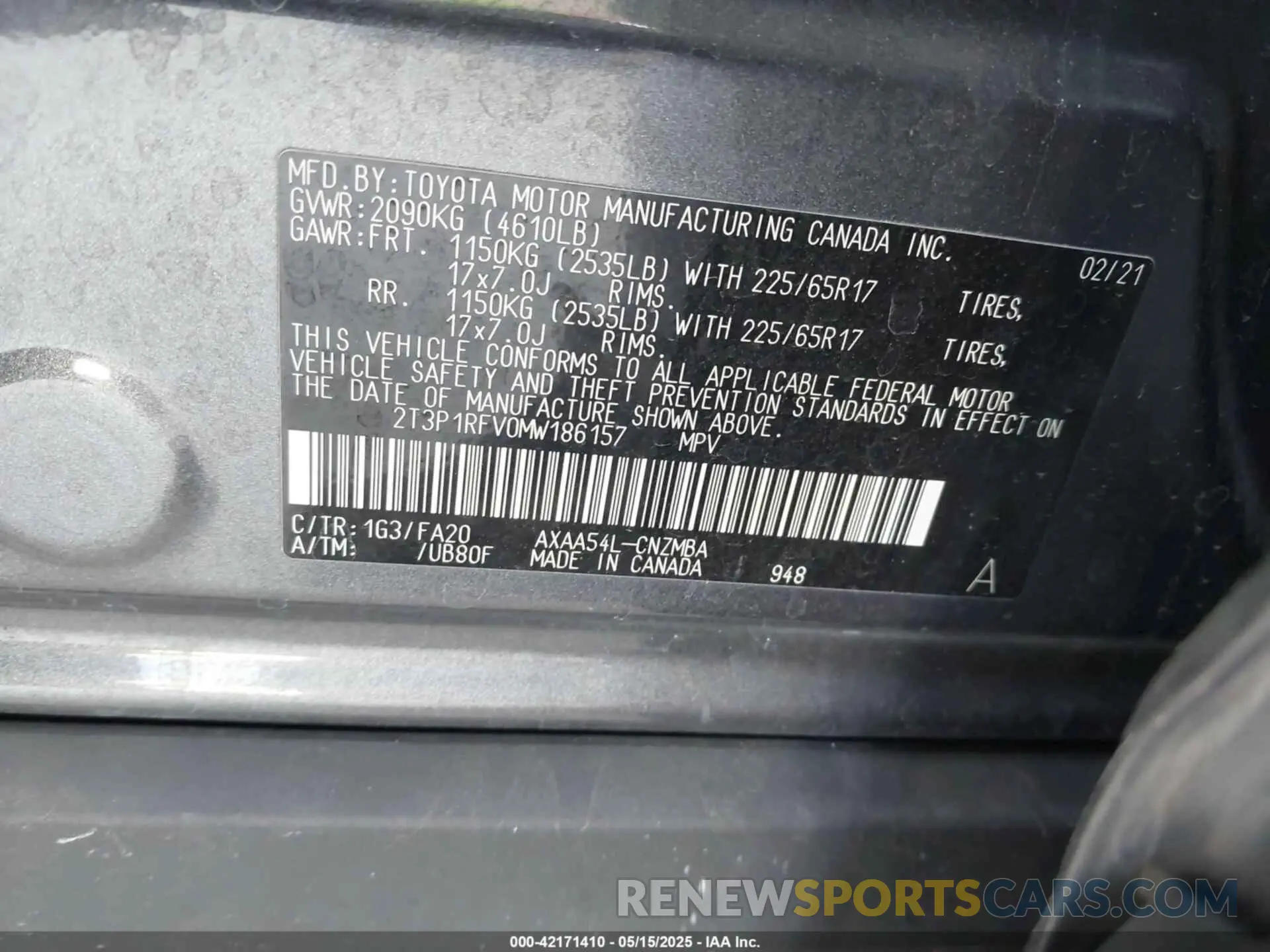 9 Photograph of a damaged car 2T3P1RFV0MW186157 TOYOTA RAV4 2021