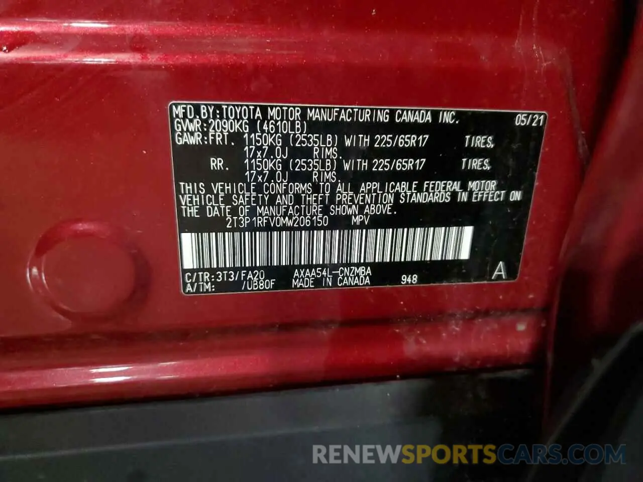 12 Photograph of a damaged car 2T3P1RFV0MW206150 TOYOTA RAV4 2021