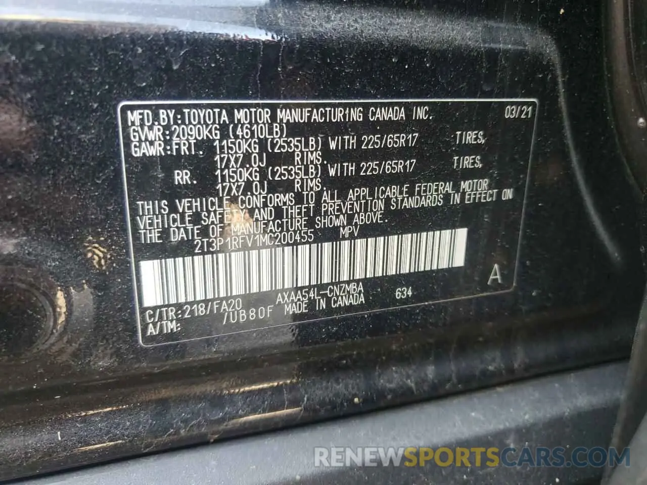 14 Photograph of a damaged car 2T3P1RFV1MC200455 TOYOTA RAV4 2021