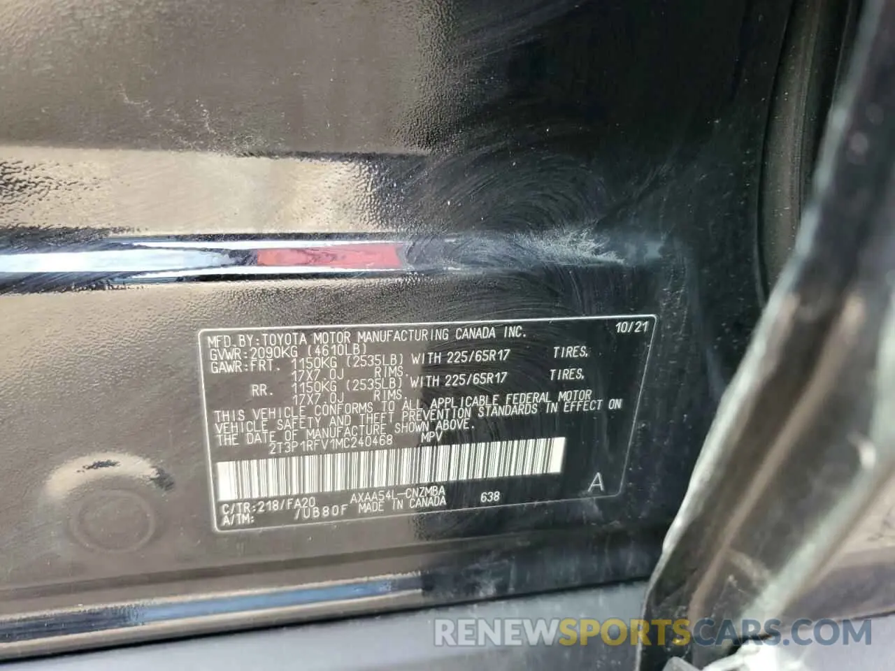 12 Photograph of a damaged car 2T3P1RFV1MC240468 TOYOTA RAV4 2021