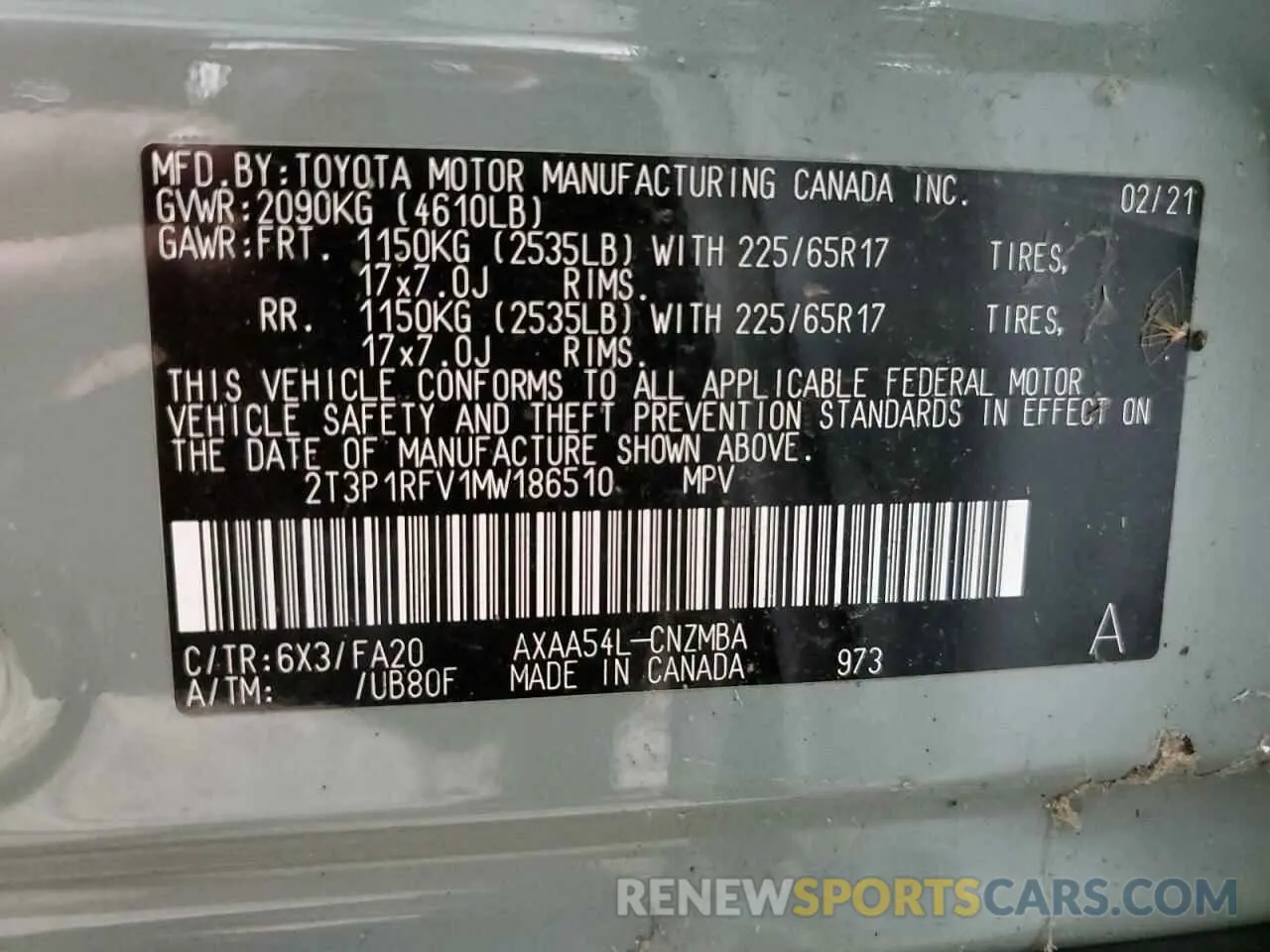 13 Photograph of a damaged car 2T3P1RFV1MW186510 TOYOTA RAV4 2021