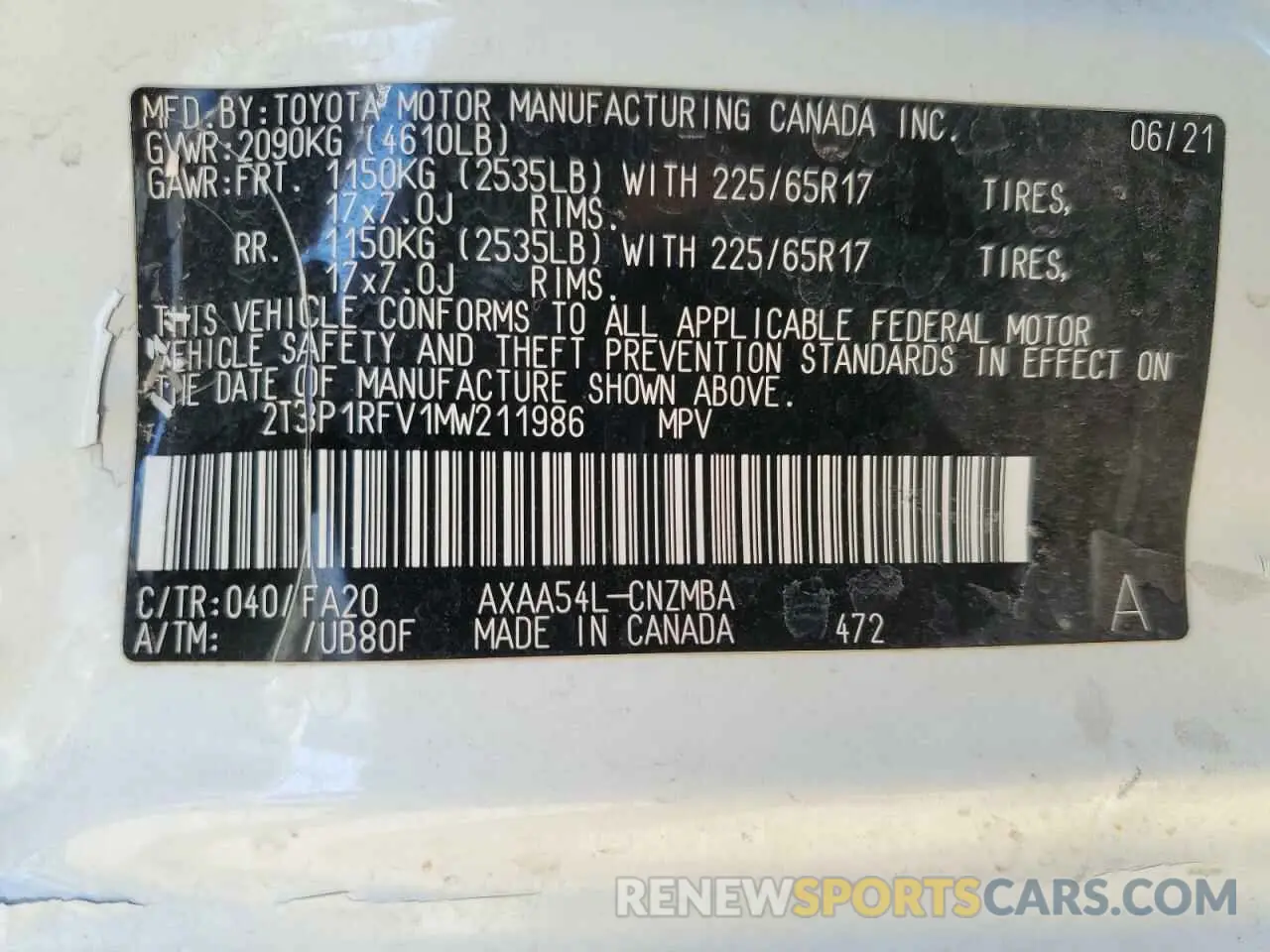 13 Photograph of a damaged car 2T3P1RFV1MW211986 TOYOTA RAV4 2021
