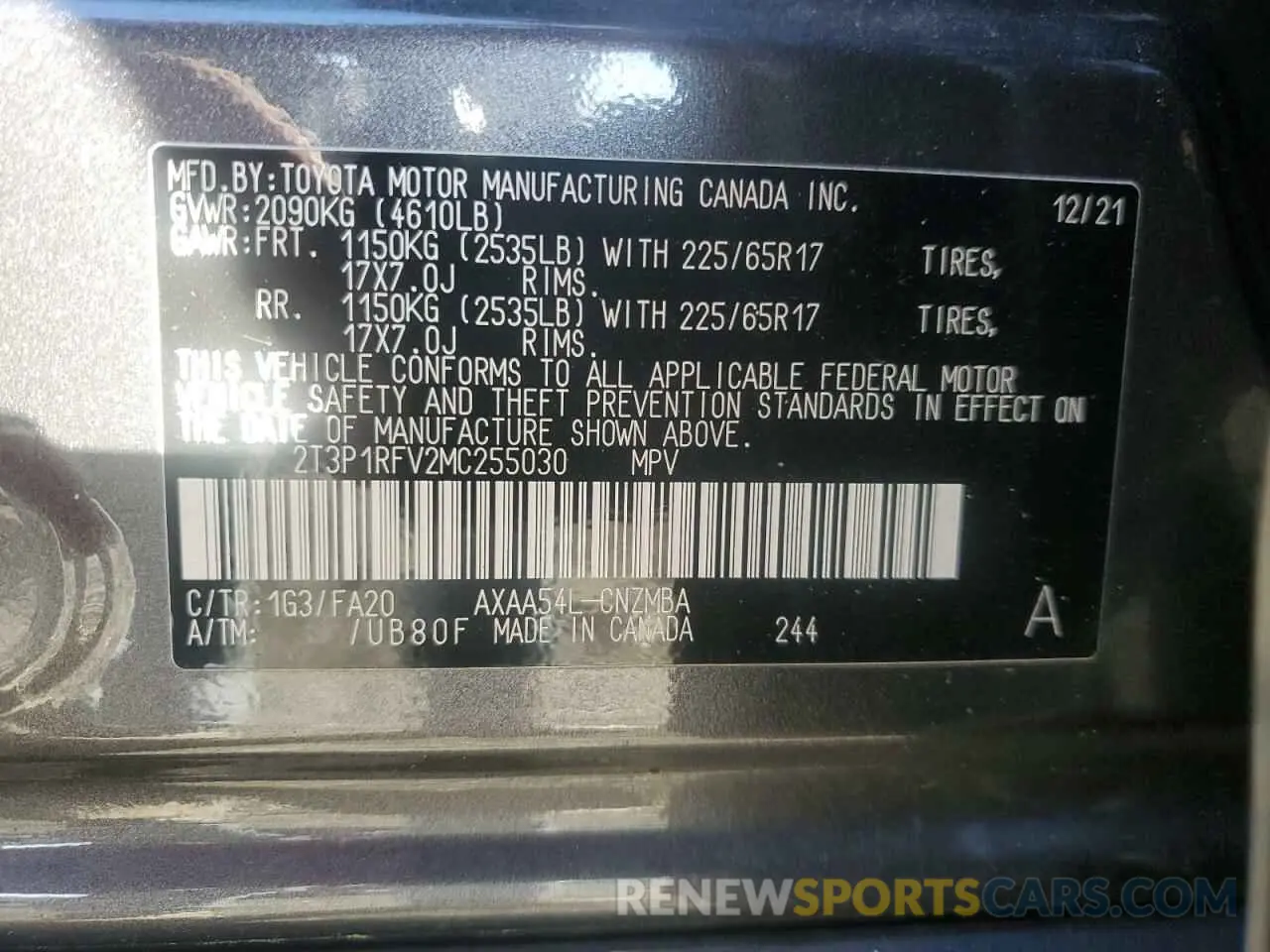 13 Photograph of a damaged car 2T3P1RFV2MC255030 TOYOTA RAV4 2021