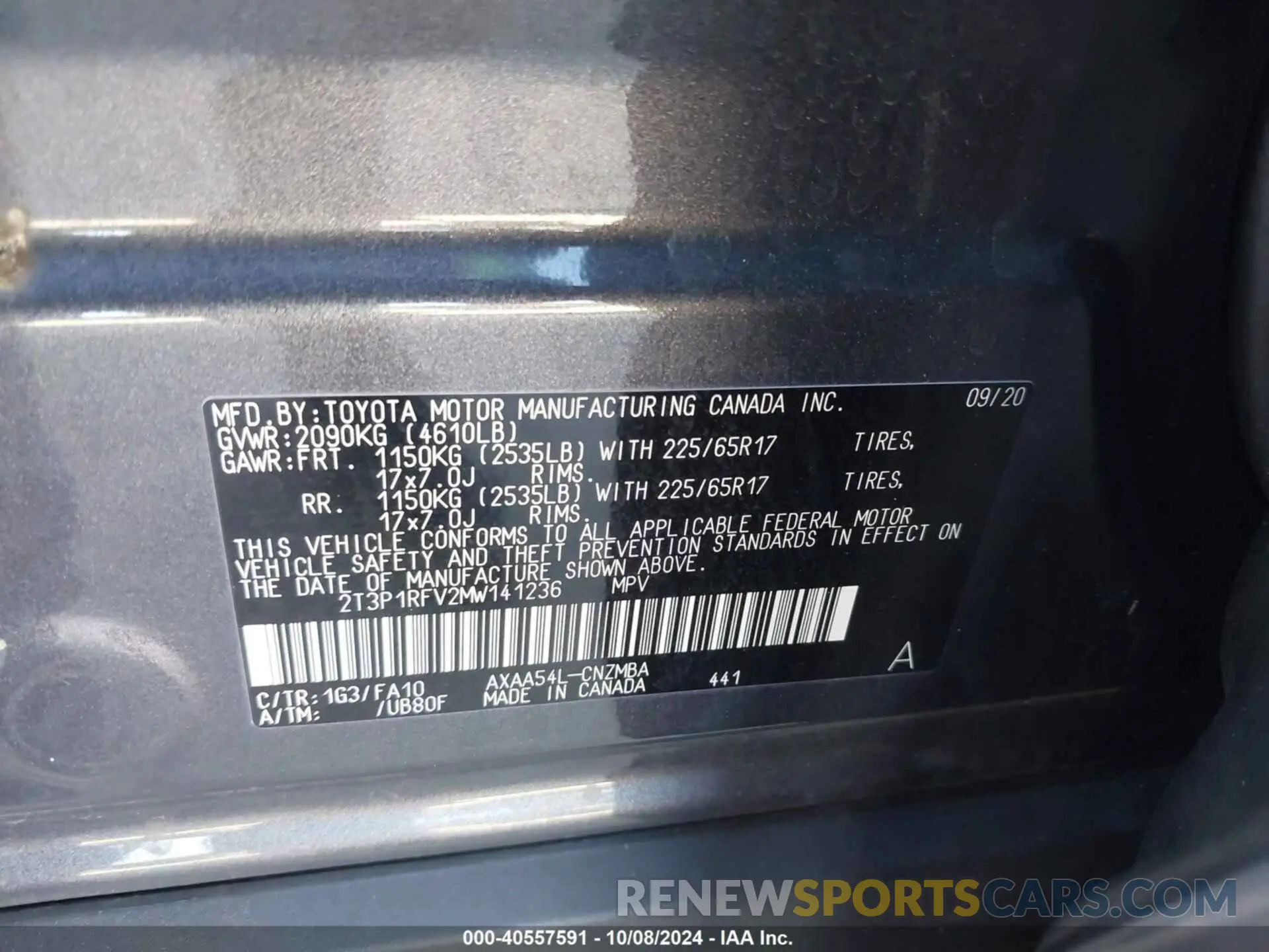 9 Photograph of a damaged car 2T3P1RFV2MW141236 TOYOTA RAV4 2021