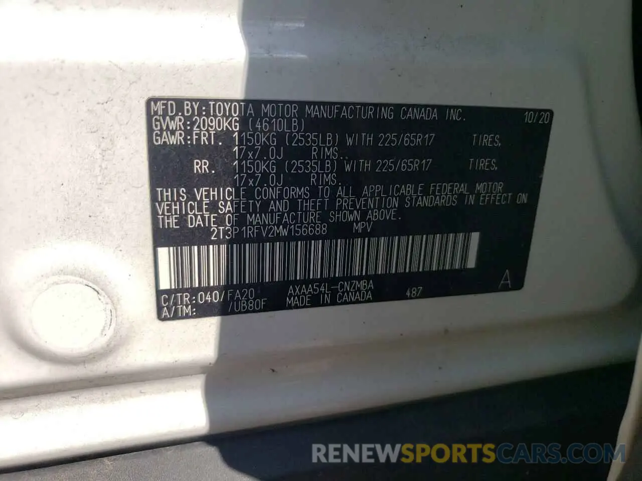13 Photograph of a damaged car 2T3P1RFV2MW156688 TOYOTA RAV4 2021