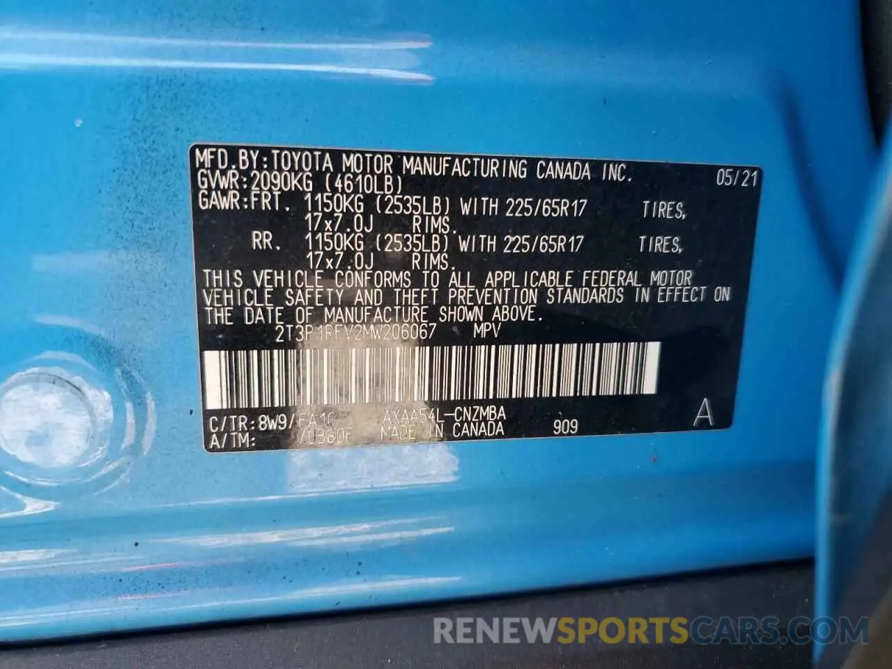 13 Photograph of a damaged car 2T3P1RFV2MW206067 TOYOTA RAV4 2021