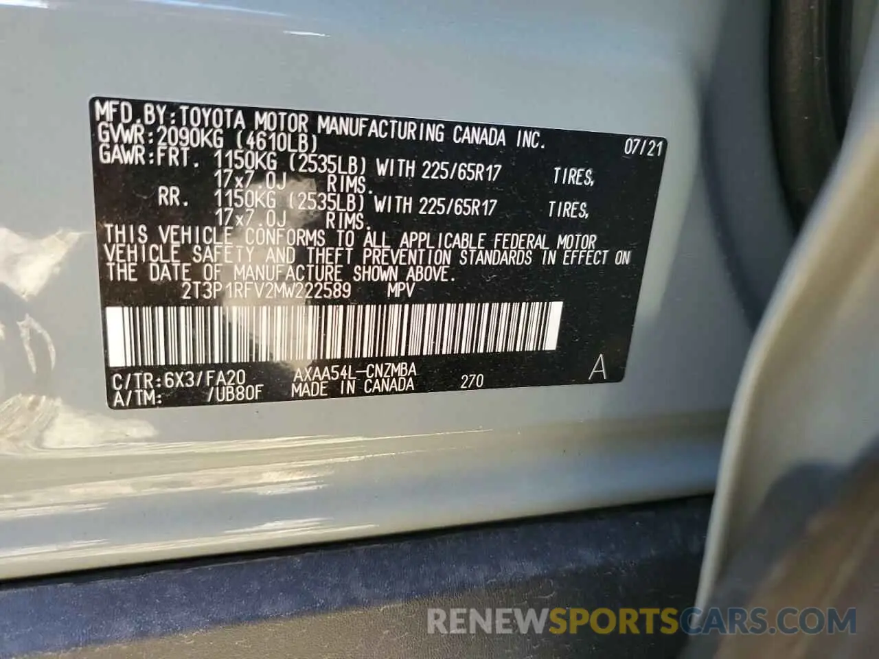 13 Photograph of a damaged car 2T3P1RFV2MW222589 TOYOTA RAV4 2021
